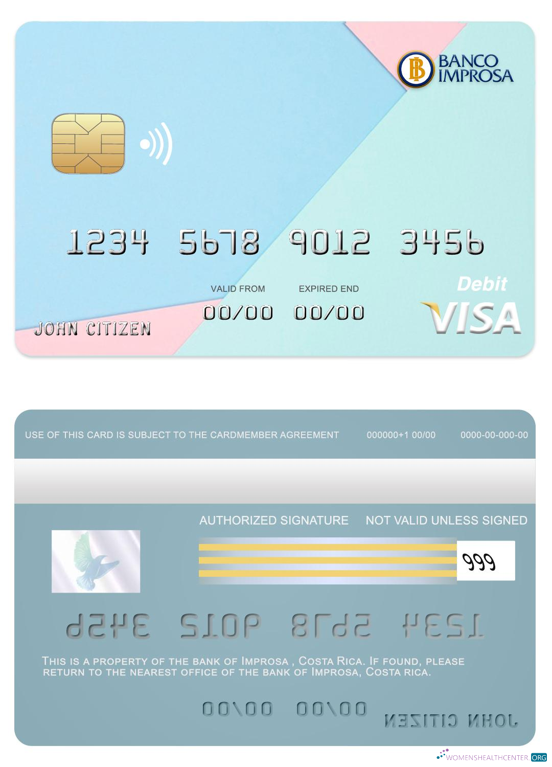 Download Costa Rica Improsa bank visa card Photoshop template